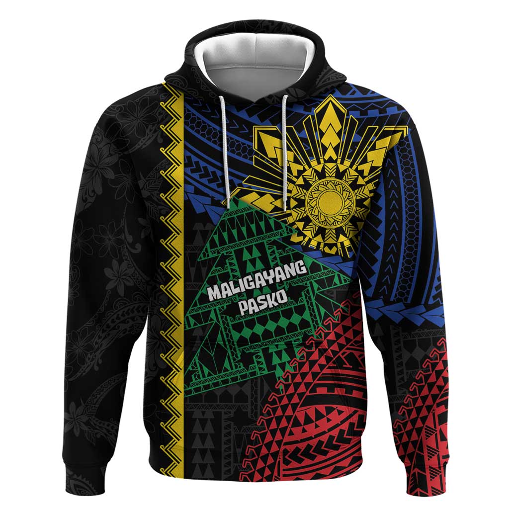 Personalised Philippines Christmas Hoodie Xmas Tree Filipino Tribal Patterns DT05 Pullover Hoodie Black - Polynesian Pride