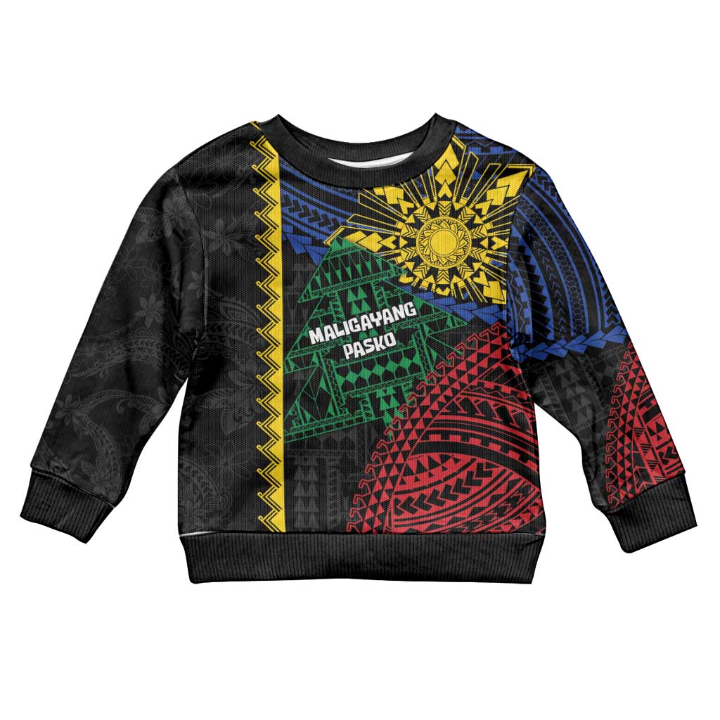 Personalised Philippines Christmas Kid Ugly Christmas Sweater Xmas Tree Filipino Tribal Patterns DT05 Kid Black - Polynesian Pride