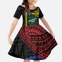 Personalised Philippines Christmas Kid Short Sleeve Dress Xmas Tree Filipino Tribal Patterns DT05 KID Black - Polynesian Pride