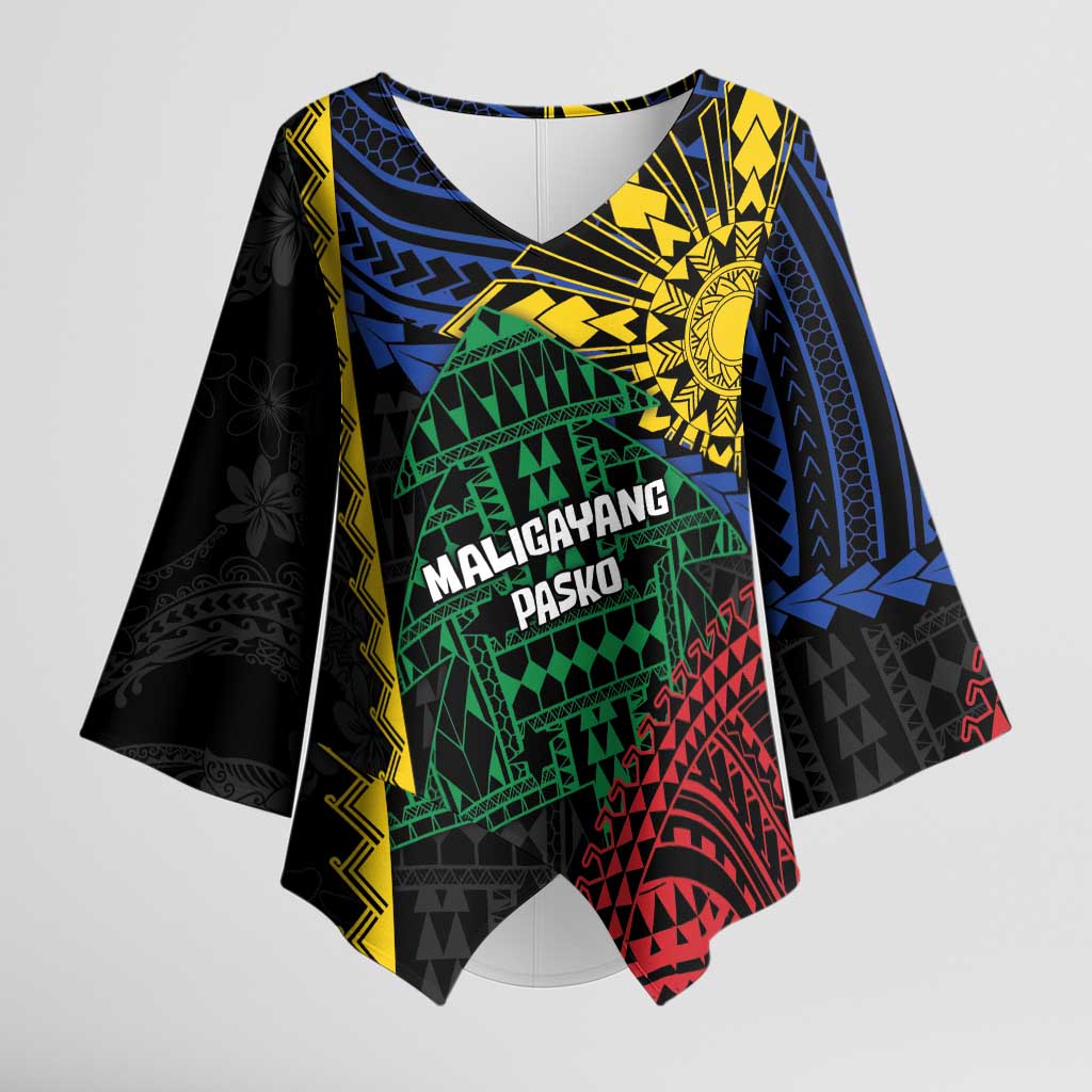 Personalised Philippines Christmas Kimono Sleeve Blouse Xmas Tree Filipino Tribal Patterns DT05 Female Black - Polynesian Pride