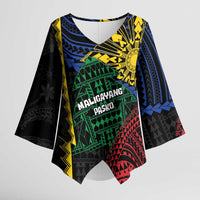 Personalised Philippines Christmas Kimono Sleeve Blouse Xmas Tree Filipino Tribal Patterns DT05 Female Black - Polynesian Pride