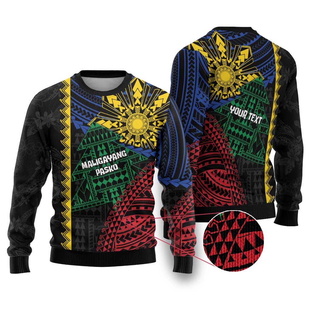 Personalised Philippines Christmas Ugly Christmas Sweater Xmas Tree Filipino Tribal Patterns DT05 Black - Polynesian Pride
