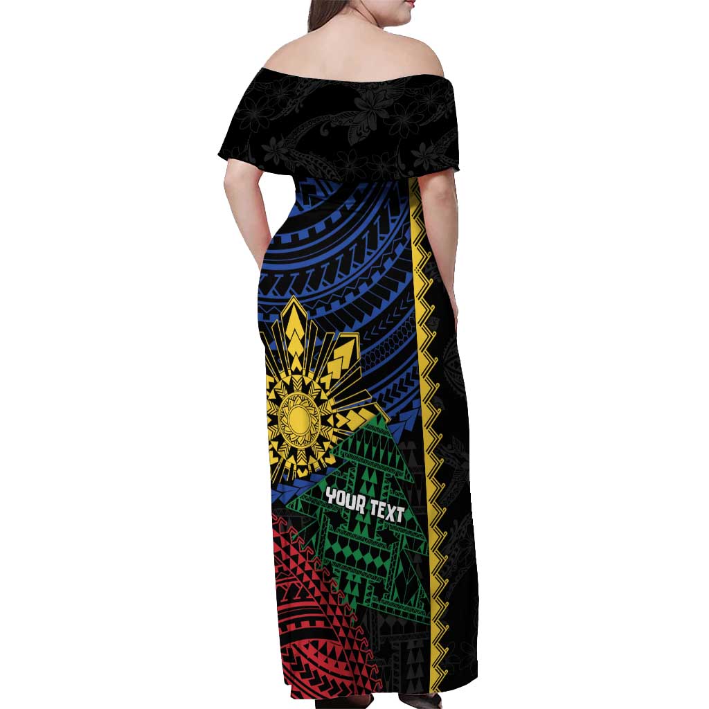 Personalised Philippines Christmas Off Shoulder Maxi Dress Xmas Tree Filipino Tribal Patterns DT05 - Polynesian Pride