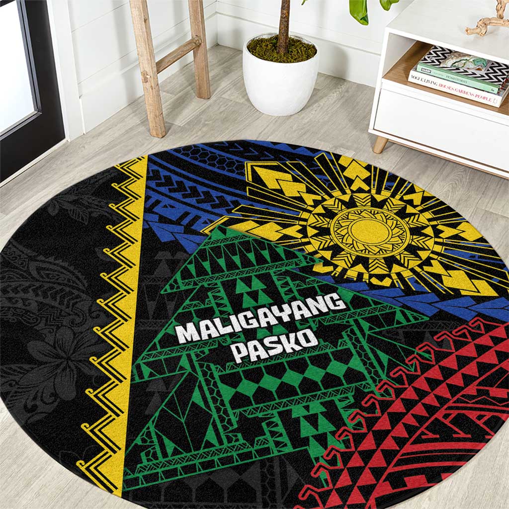 Philippines Christmas Round Carpet Xmas Tree Filipino Tribal Patterns DT05 Black - Polynesian Pride