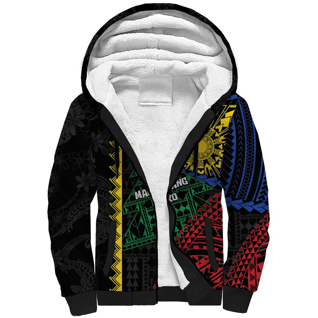 Personalised Philippines Christmas Sherpa Hoodie Xmas Tree Filipino Tribal Patterns DT05 Unisex Black - Polynesian Pride