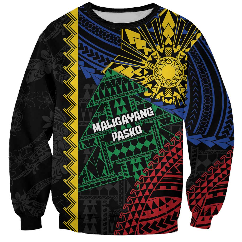 Personalised Philippines Christmas Sweatshirt Xmas Tree Filipino Tribal Patterns DT05 Unisex Black - Polynesian Pride