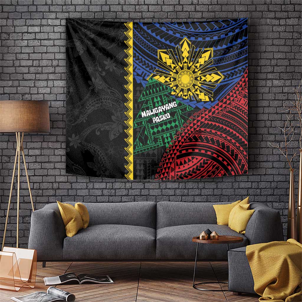 Philippines Christmas Tapestry Xmas Tree Filipino Tribal Patterns DT05 Black - Polynesian Pride