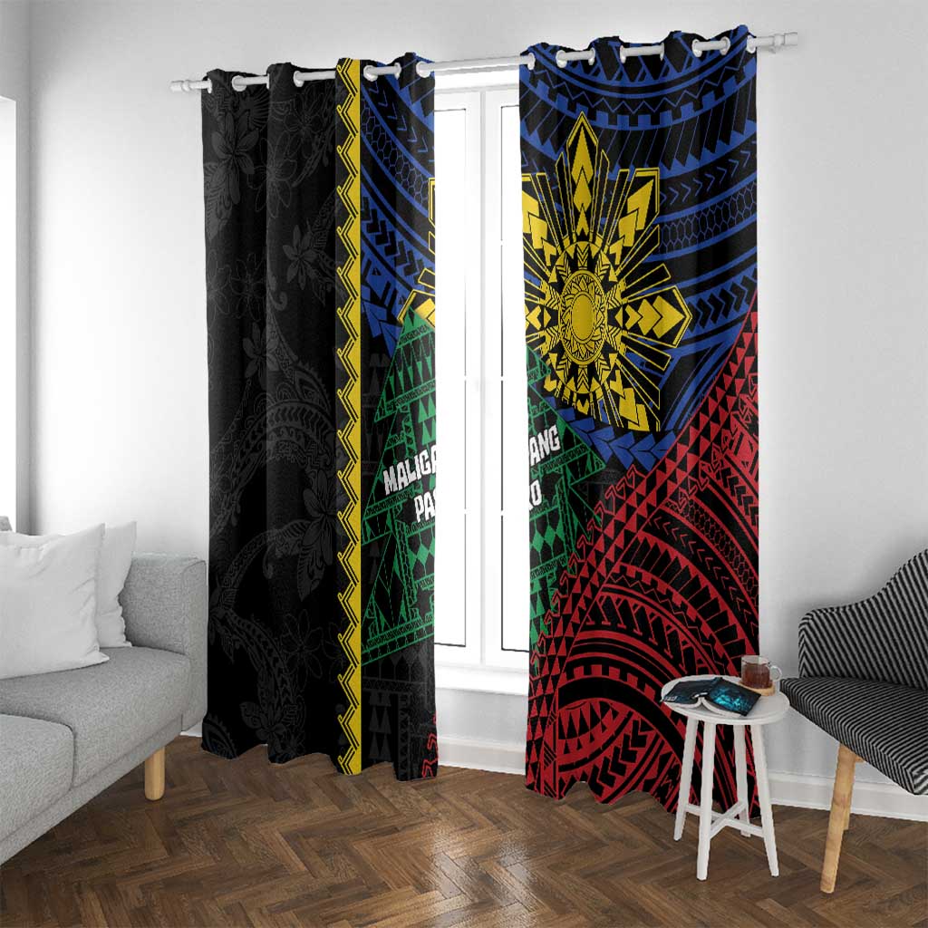 Philippines Christmas Window Curtain Xmas Tree Filipino Tribal Patterns DT05 With Grommets Black - Polynesian Pride