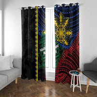Philippines Christmas Window Curtain Xmas Tree Filipino Tribal Patterns DT05 With Grommets Black - Polynesian Pride