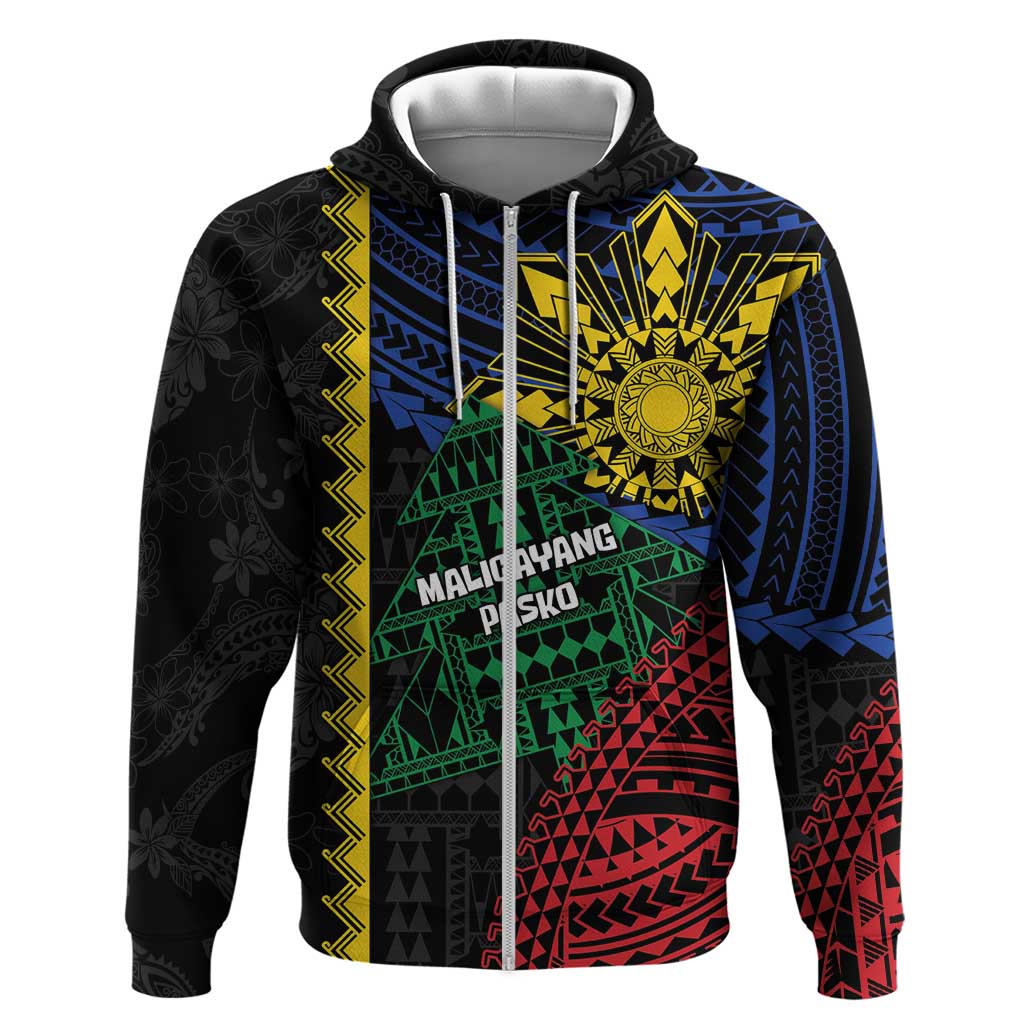 Personalised Philippines Christmas Zip Hoodie Xmas Tree Filipino Tribal Patterns DT05 Zip Hoodie Black - Polynesian Pride