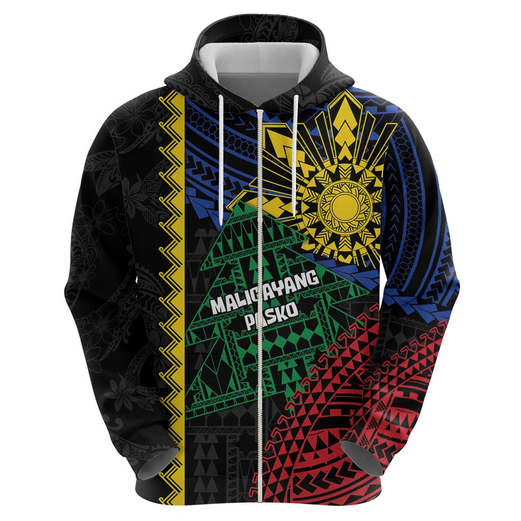 Personalised Philippines Christmas Zip Hoodie Xmas Tree Filipino Tribal Patterns DT05 - Polynesian Pride