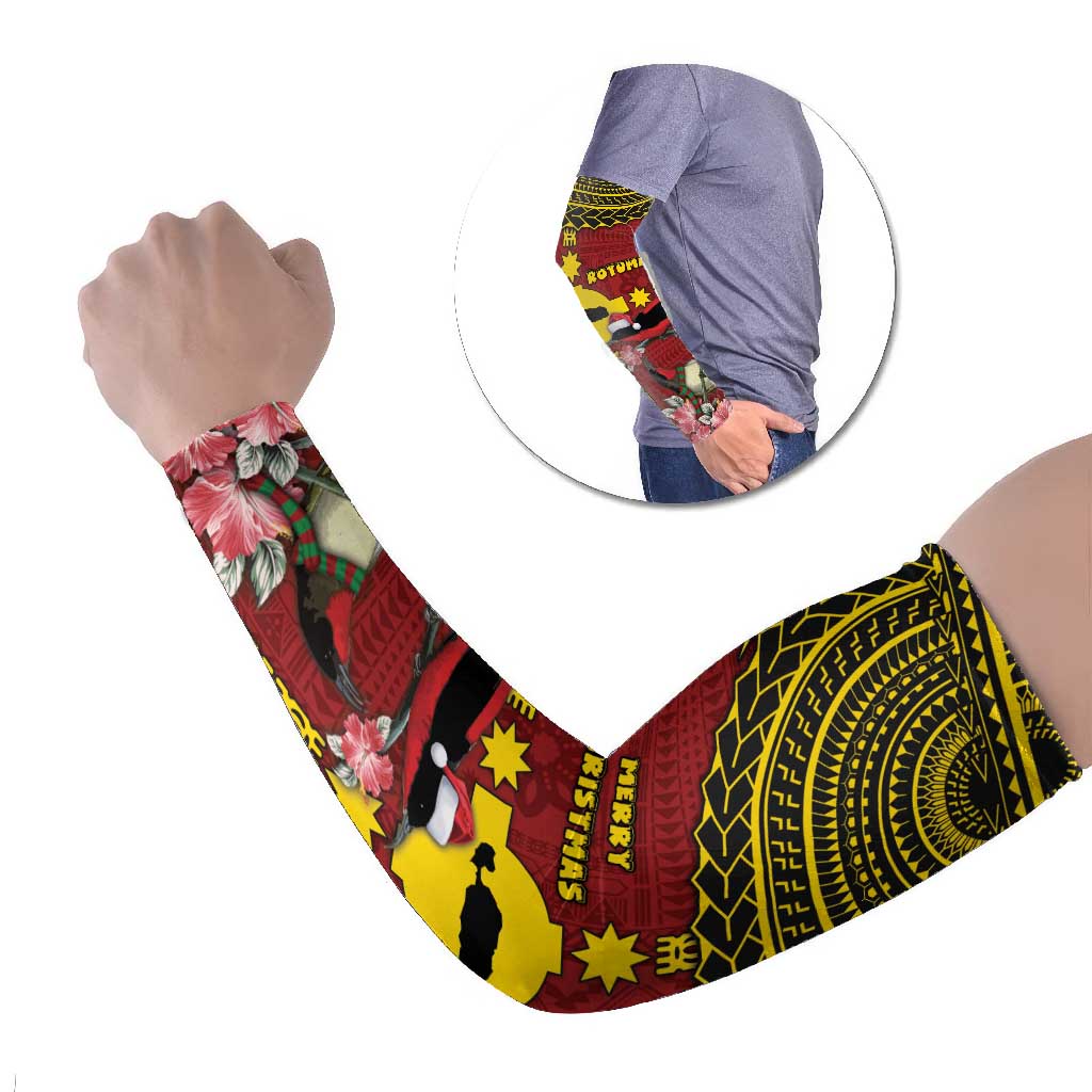 Rotuma Christmas Arm Sleeves Rotuma Myzomela Birds With Hibiscus Flowers DT05 Set of 2 Red - Polynesian Pride
