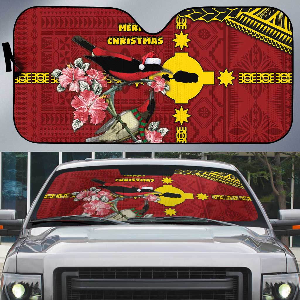 Rotuma Christmas Auto Sun Shade Rotuma Myzomela Birds With Hibiscus Flowers DT05 Red - Polynesian Pride