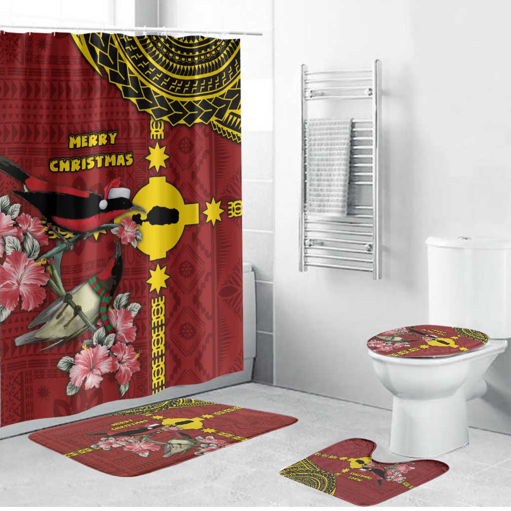 Rotuma Christmas Bathroom Set Rotuma Myzomela Birds With Hibiscus Flowers DT05 Bathroom Set (4 pcs) Red - Polynesian Pride