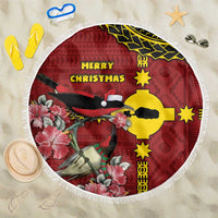 Rotuma Christmas Beach Blanket Rotuma Myzomela Birds With Hibiscus Flowers DT05 One Size 150cm Red - Polynesian Pride