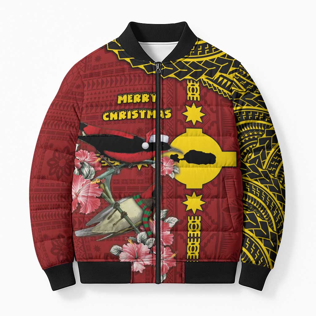 Rotuma Christmas Bomber Puffer Jacket Rotuma Myzomela Birds With Hibiscus Flowers DT05 Unisex Red - Polynesian Pride