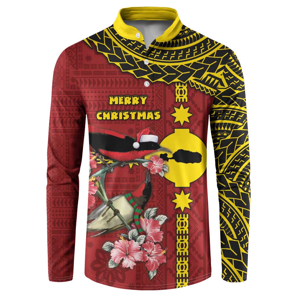 Rotuma Christmas Button Sweatshirt Rotuma Myzomela Birds With Hibiscus Flowers DT05 Red - Polynesian Pride