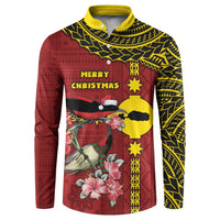 Rotuma Christmas Button Sweatshirt Rotuma Myzomela Birds With Hibiscus Flowers DT05 Red - Polynesian Pride