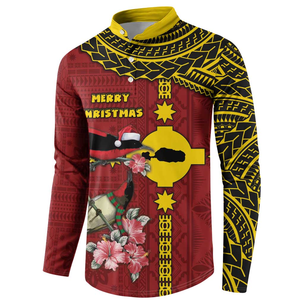 Rotuma Christmas Button Sweatshirt Rotuma Myzomela Birds With Hibiscus Flowers DT05 - Polynesian Pride