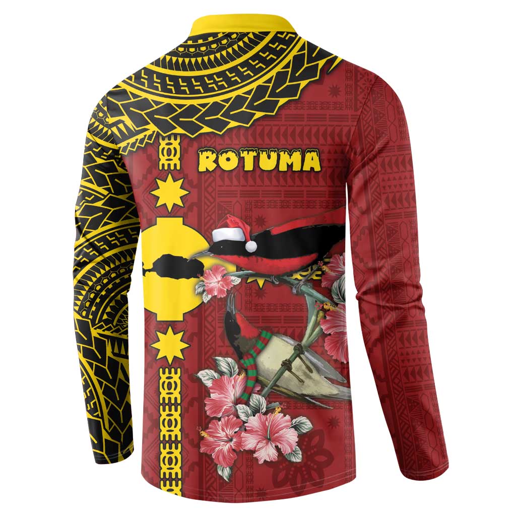 Rotuma Christmas Button Sweatshirt Rotuma Myzomela Birds With Hibiscus Flowers DT05 - Polynesian Pride