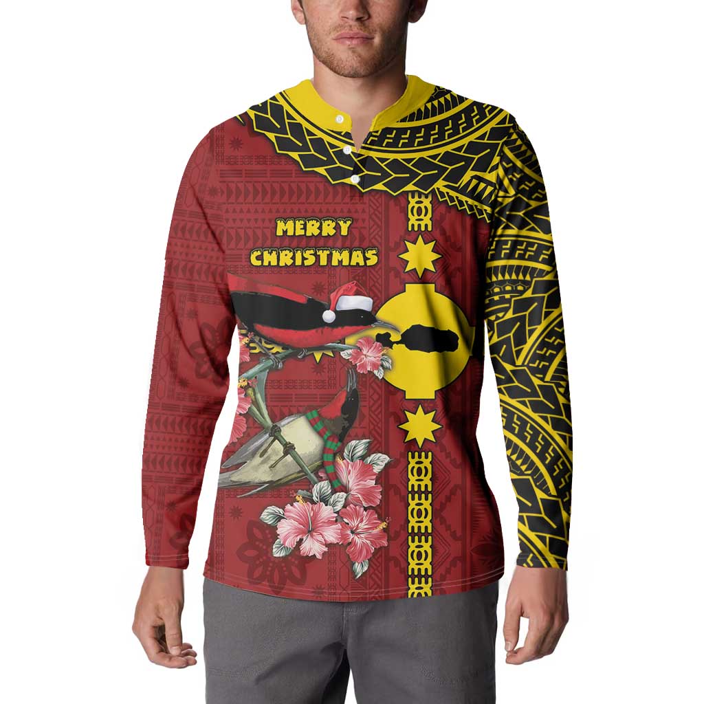 Rotuma Christmas Button Sweatshirt Rotuma Myzomela Birds With Hibiscus Flowers DT05 - Polynesian Pride