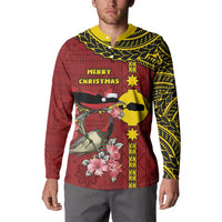 Rotuma Christmas Button Sweatshirt Rotuma Myzomela Birds With Hibiscus Flowers DT05 - Polynesian Pride