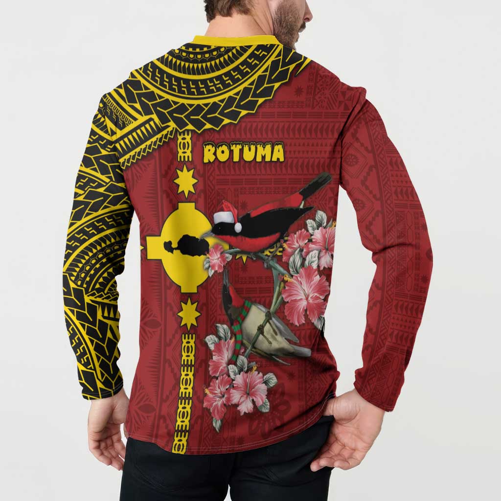 Rotuma Christmas Button Sweatshirt Rotuma Myzomela Birds With Hibiscus Flowers DT05 - Polynesian Pride