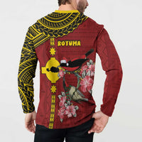 Rotuma Christmas Button Sweatshirt Rotuma Myzomela Birds With Hibiscus Flowers DT05 - Polynesian Pride