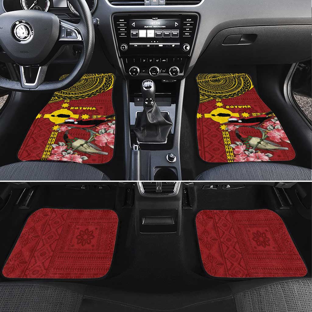 Rotuma Christmas Car Mats Rotuma Myzomela Birds With Hibiscus Flowers DT05 Set 4pcs Red - Polynesian Pride