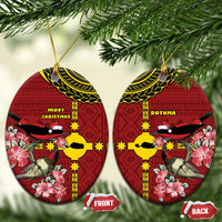 Rotuma Christmas Ceramic Ornament Rotuma Myzomela Birds With Hibiscus Flowers DT05 Oval Red - Polynesian Pride