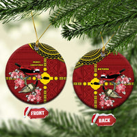 Rotuma Christmas Ceramic Ornament Rotuma Myzomela Birds With Hibiscus Flowers DT05 Circle Red - Polynesian Pride