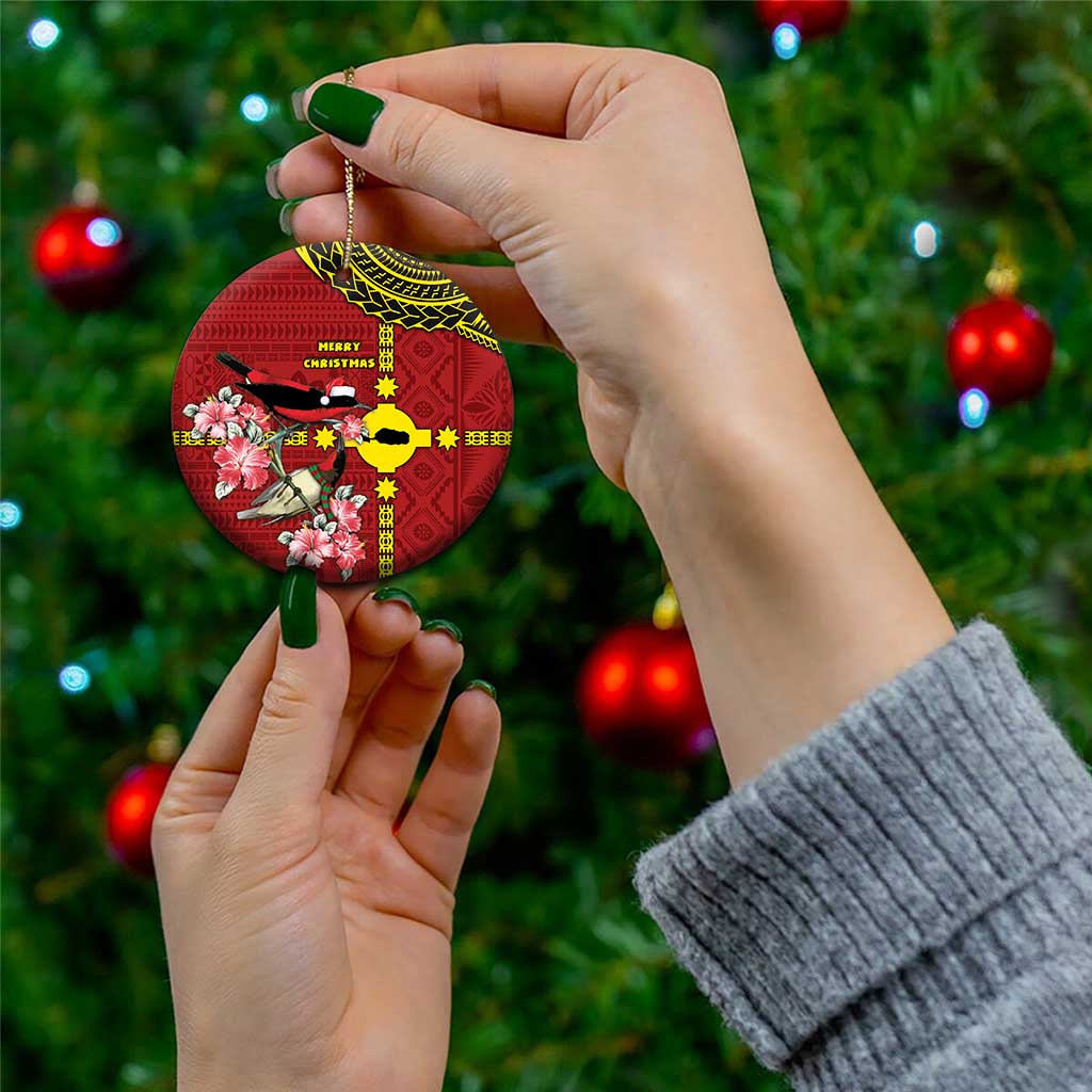 Rotuma Christmas Ceramic Ornament Rotuma Myzomela Birds With Hibiscus Flowers DT05 - Polynesian Pride