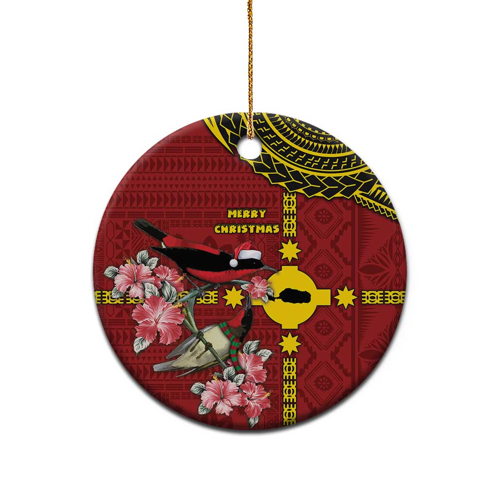 Rotuma Christmas Ceramic Ornament Rotuma Myzomela Birds With Hibiscus Flowers DT05 - Polynesian Pride