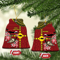 Rotuma Christmas Ceramic Ornament Rotuma Myzomela Birds With Hibiscus Flowers DT05 Bell Flake Red - Polynesian Pride