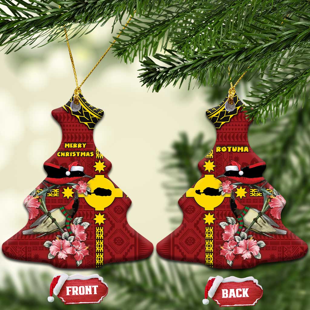 Rotuma Christmas Ceramic Ornament Rotuma Myzomela Birds With Hibiscus Flowers DT05 Christmas Tree Red - Polynesian Pride