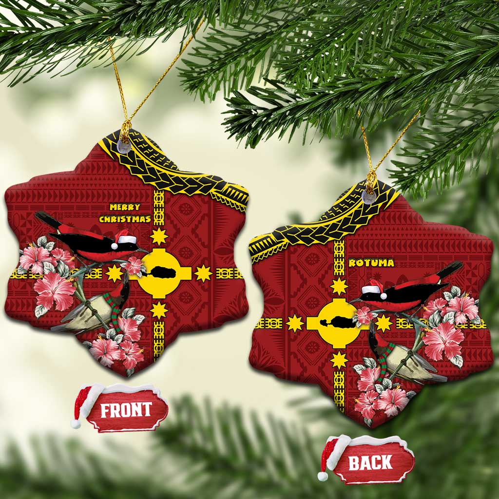 Rotuma Christmas Ceramic Ornament Rotuma Myzomela Birds With Hibiscus Flowers DT05 Snow Flake Red - Polynesian Pride
