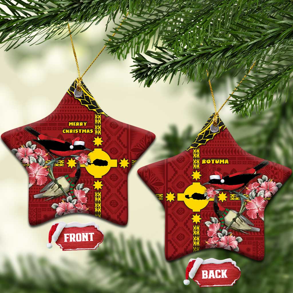 Rotuma Christmas Ceramic Ornament Rotuma Myzomela Birds With Hibiscus Flowers DT05 Star Red - Polynesian Pride