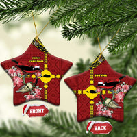 Rotuma Christmas Ceramic Ornament Rotuma Myzomela Birds With Hibiscus Flowers DT05 Star Red - Polynesian Pride