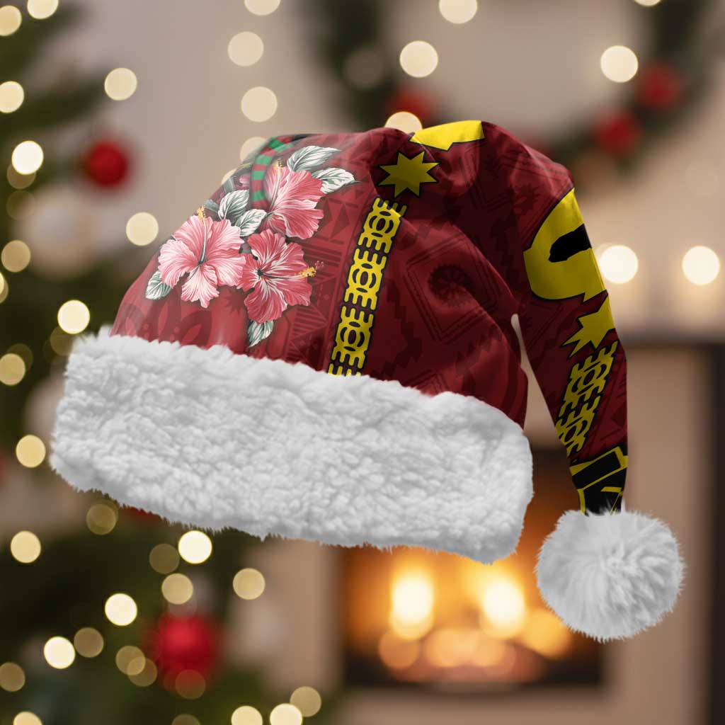 Rotuma Christmas Santa Hat Rotuma Myzomela Birds With Hibiscus Flowers DT05 With Fur Red - Polynesian Pride