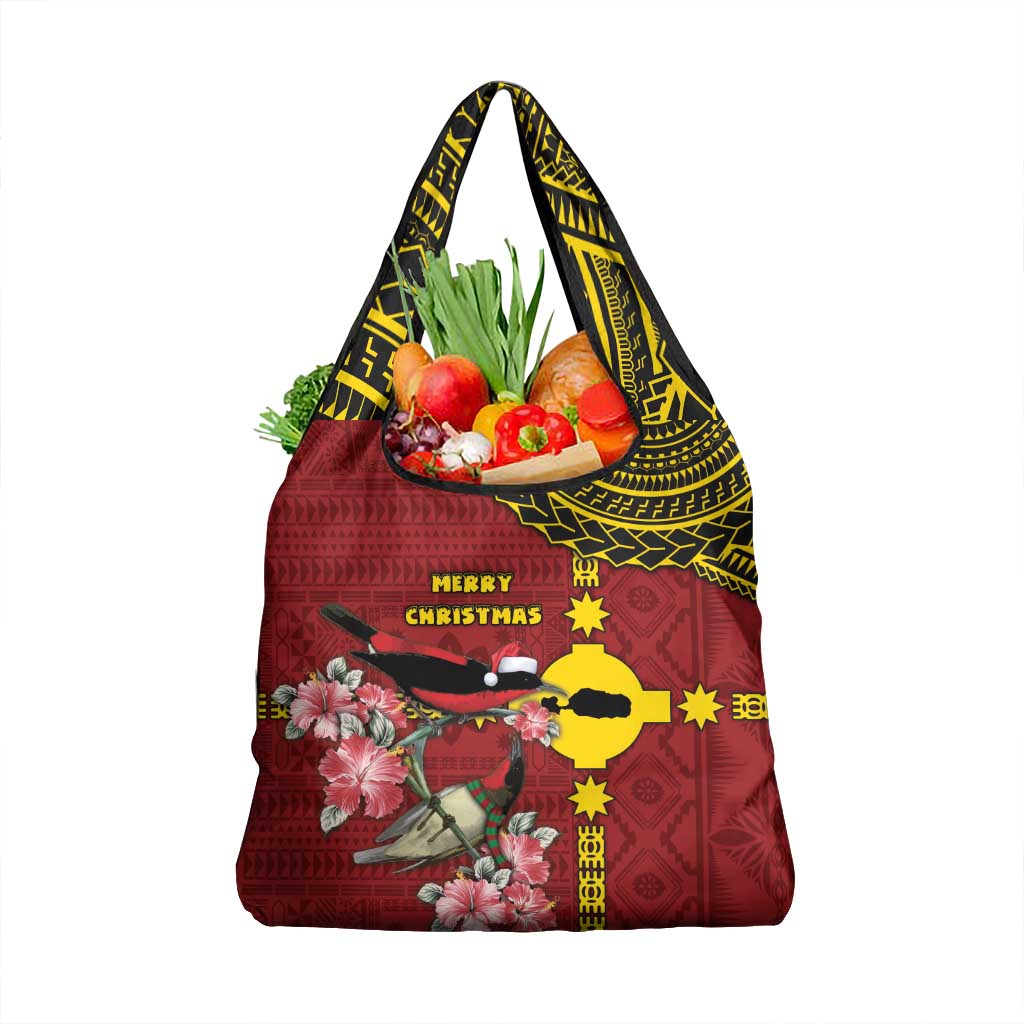 Rotuma Christmas Grocery Bag Rotuma Myzomela Birds With Hibiscus Flowers DT05 1-pack One Size Red - Polynesian Pride