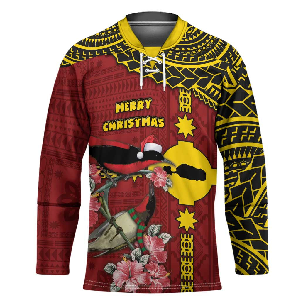 Rotuma Christmas Hockey Jersey Rotuma Myzomela Birds With Hibiscus Flowers DT05 Unisex Red - Polynesian Pride