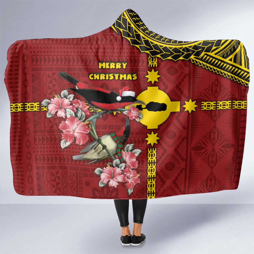 Rotuma Christmas Hooded Blanket Rotuma Myzomela Birds With Hibiscus Flowers DT05 One Size Red - Polynesian Pride