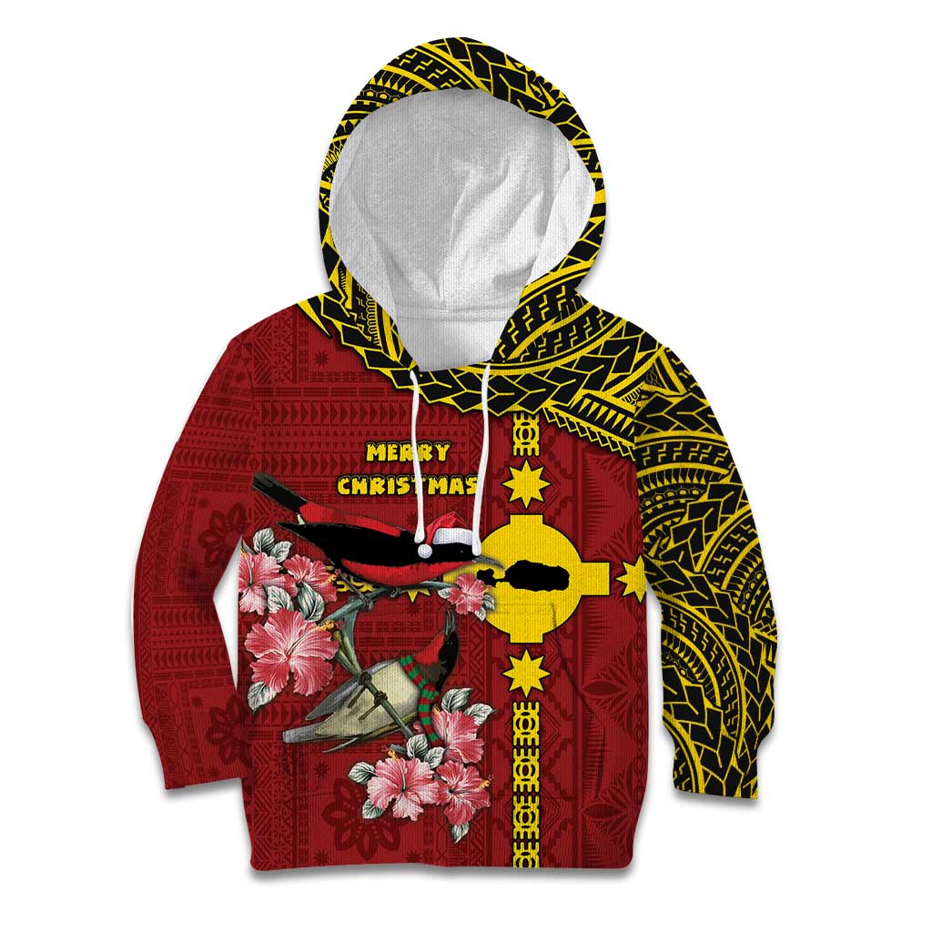 Rotuma Christmas Kid Hoodie Rotuma Myzomela Birds With Hibiscus Flowers DT05 Hoodie Red - Polynesian Pride
