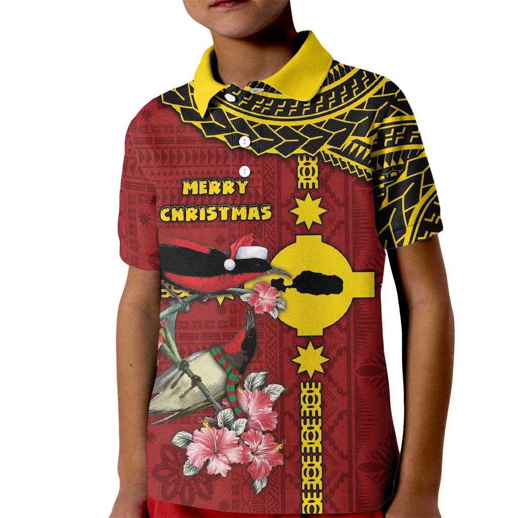 Rotuma Christmas Kid Polo Shirt Rotuma Myzomela Birds With Hibiscus Flowers DT05 Kid Red - Polynesian Pride