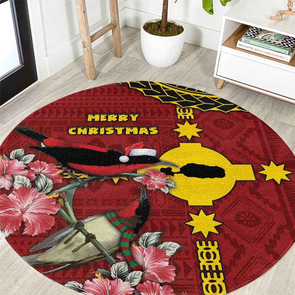 Rotuma Christmas Round Carpet Rotuma Myzomela Birds With Hibiscus Flowers DT05 Red - Polynesian Pride