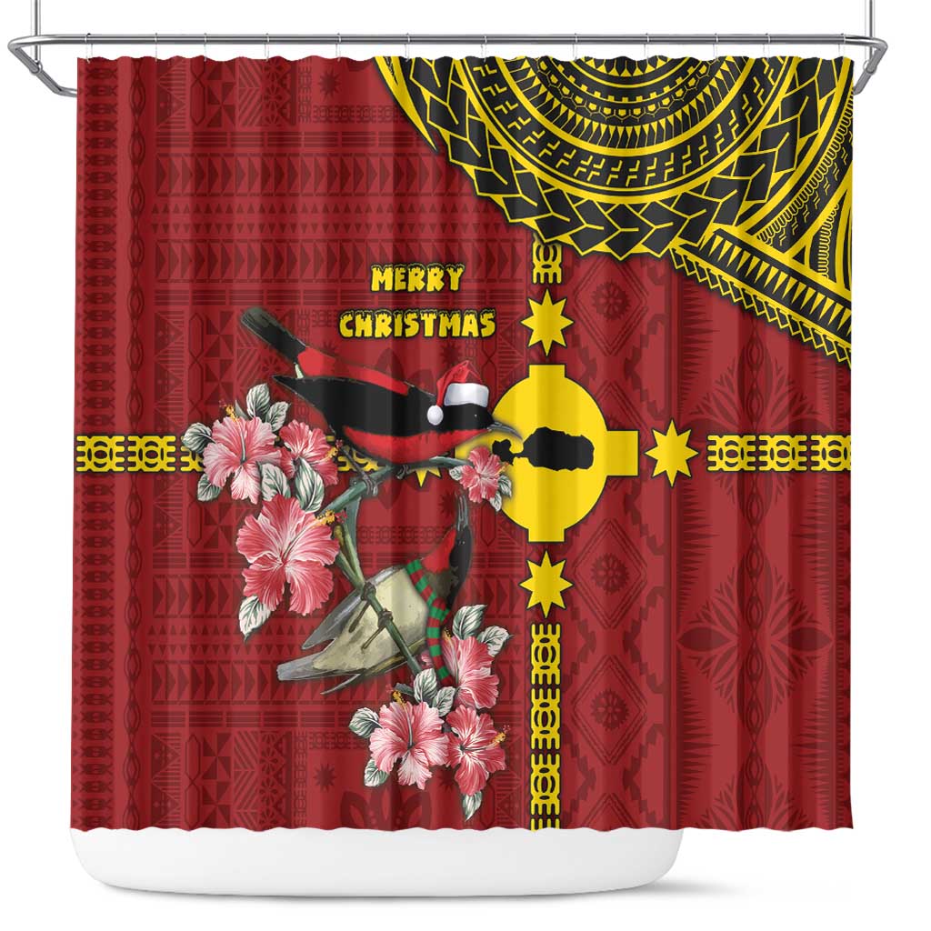 Rotuma Christmas Shower Curtain Rotuma Myzomela Birds With Hibiscus Flowers DT05 Red - Polynesian Pride