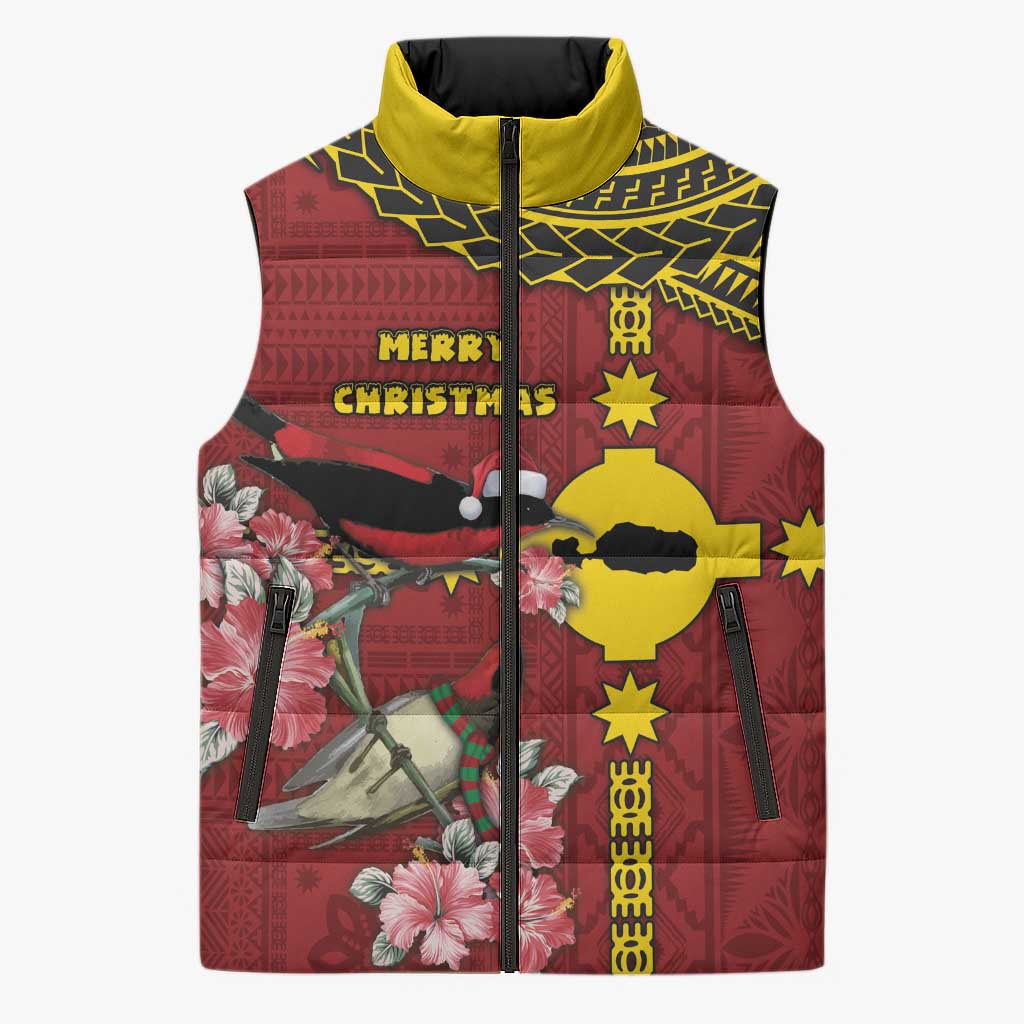 Rotuma Christmas Sleeveless Puffer Jacket Rotuma Myzomela Birds With Hibiscus Flowers DT05 Unisex Red - Polynesian Pride