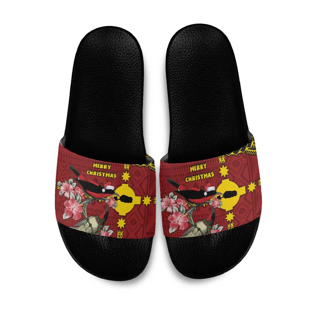 Rotuma Christmas Slide Sandals Rotuma Myzomela Birds With Hibiscus Flowers DT05 Red - Polynesian Pride