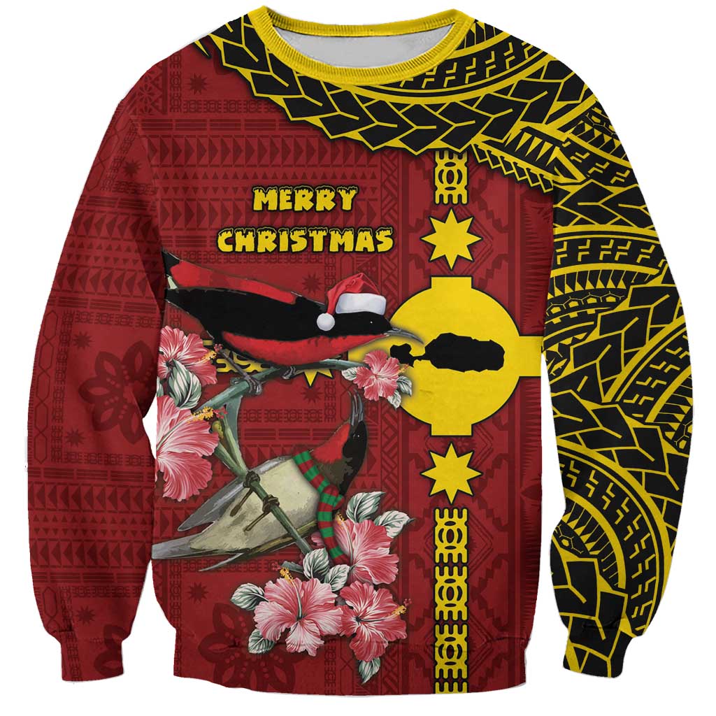 Rotuma Christmas Sweatshirt Rotuma Myzomela Birds With Hibiscus Flowers DT05 Unisex Red - Polynesian Pride