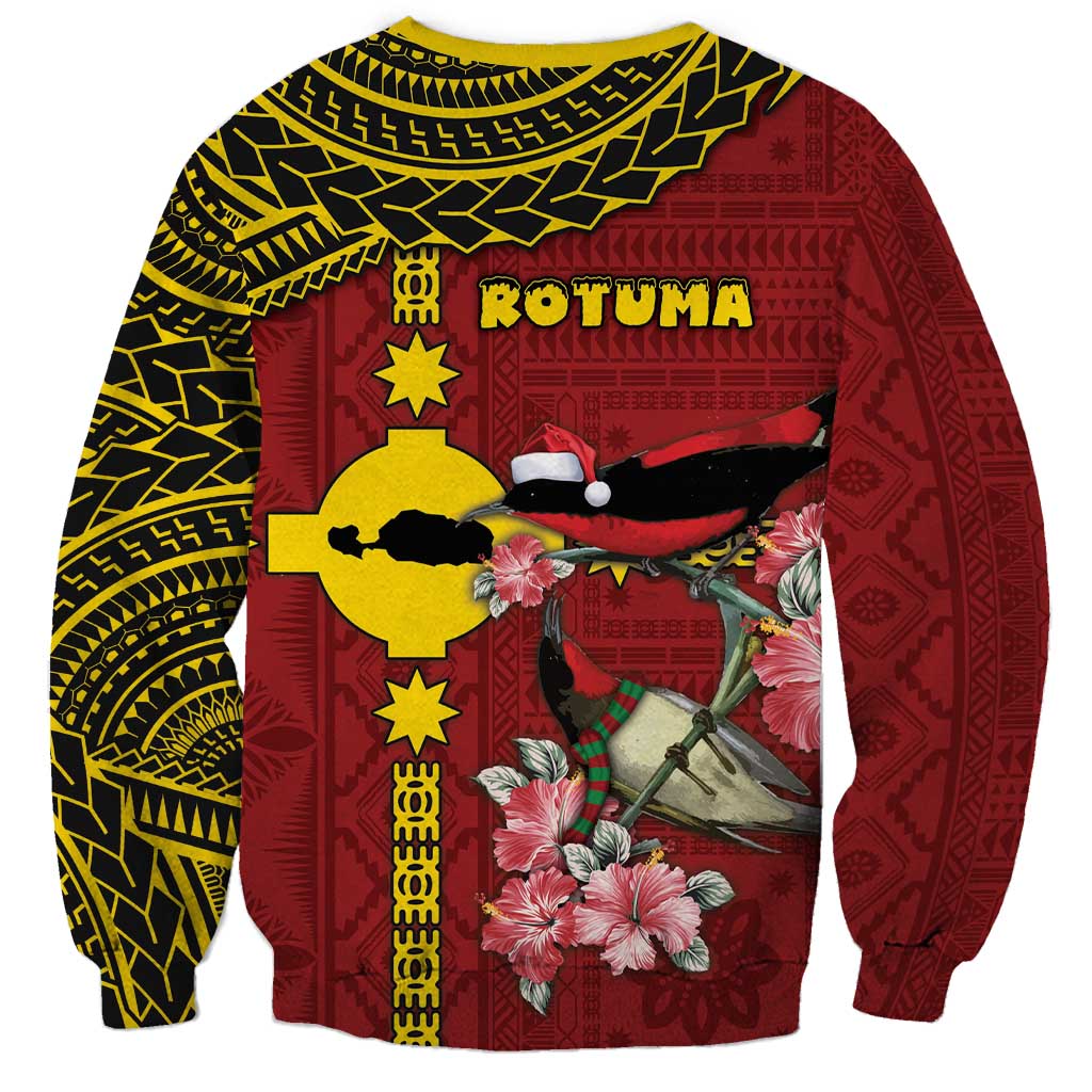 Rotuma Christmas Sweatshirt Rotuma Myzomela Birds With Hibiscus Flowers DT05 - Polynesian Pride